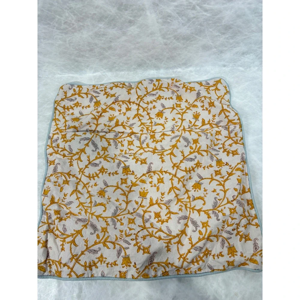 Saffron Marigold‎ Cotton Hand Block Print Floral Pillow Sham Yellow Grey 18x18